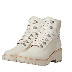Dolce Vita Hank New Cream Lace-Up Combat Ankle Boots with Chunky Soles